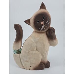 Vintage Folk Art Hand Carved Wooden Siamese Cat Signed James Haddon
